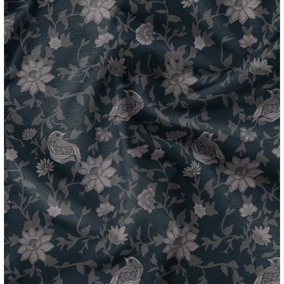 Soimoi Pure Silk Gray Fabric By the Yard - 42 Inch Wide -Florals Print Fabric - Elegant and Timeless Patterns for Fashion and Home Decor Printed Fabric