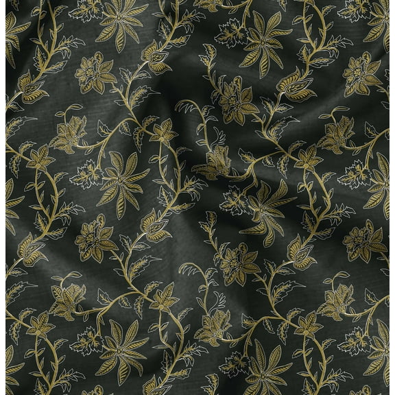 Soimoi Pure Silk Green Fabric By the Yard - 42 Inch Wide -Floral & Leaf Floral Pattern Fabric - Botanical and Elegant Designs for Various Uses Printed Fabric