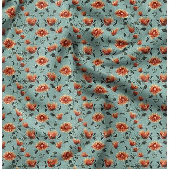 Soimoi Pure Silk Green Fabric By the Yard - 42 Inch Wide - Florals Print Fabric - Elegant and Timeless Patterns for Fashion and Home Decor Printed Fabric