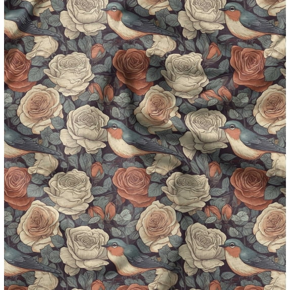 Soimoi Pure Silk Green Fabric By the Yard - 42 Inch Wide - Rose Floral Pattern Textile - Romantic and Delicate Designs for Stylish Projects Printed Fabric