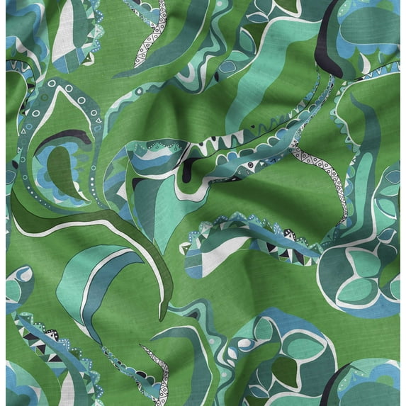 Soimoi Pure Silk Green Fabric - By the Yard - 42 Inch Wide - Abstract Irregular - Print Fabric Inspired Elegance for Apparel and Decor Printed Fabric