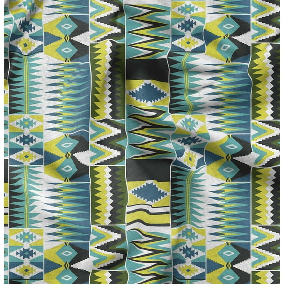 Soimoi Pure Silk Green Fabric By the Yard - 42 Inch Wide - African Tribal Material - Artistic and Modern Patterns for Various Uses Printed Fabric