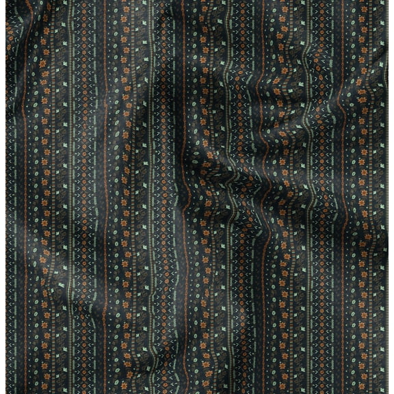 Soimoi Pure Silk Green Fabric By the Yard - 42 Inch Wide -Floral Fabric - Modern Stripes with Playful Floral Accents Printed Fabric