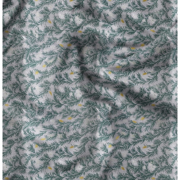Soimoi Pure Silk Green Fabric By the Yard - 42 Inch Wide - Rocky Mountain Juniper Leaves Cloth - Nature - Inspired Patterns for Crafts Printed Fabric
