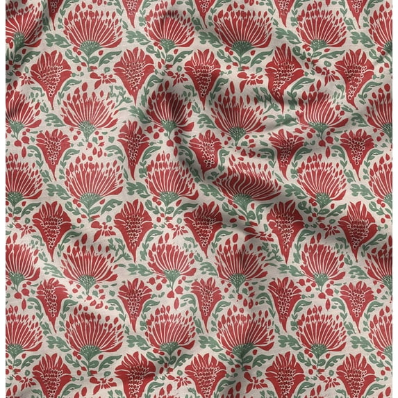Soimoi Pure Silk Red Fabric By the Yard - 42 Inch Wide - Florals Print Fabric - Elegant and Timeless Patterns for Fashion and Home Decor Printed Fabric