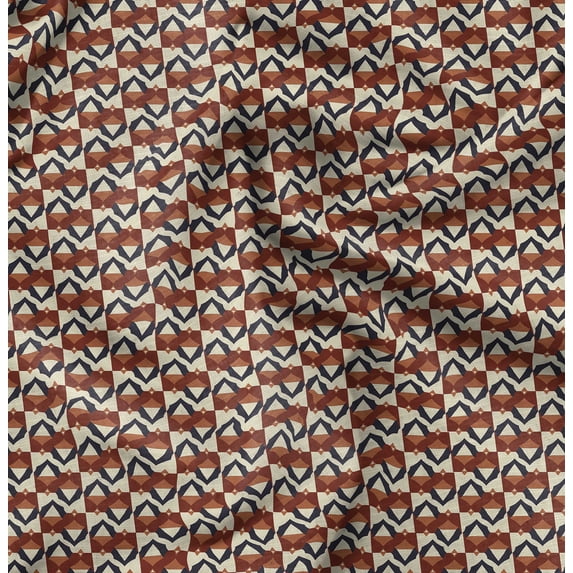 Soimoi Pure Silk Red Fabric By the Yard - 42 Inch Wide -Geometric Material - Artistic and Modern Patterns for Various Uses Printed Fabric