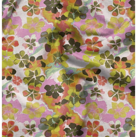 Soimoi Pure Silk Yellow Fabric - By the Yard - 42 Inch Wide - Abstract Botanical Elegance for Stylish Apparel and Home Decor Printed Fabric