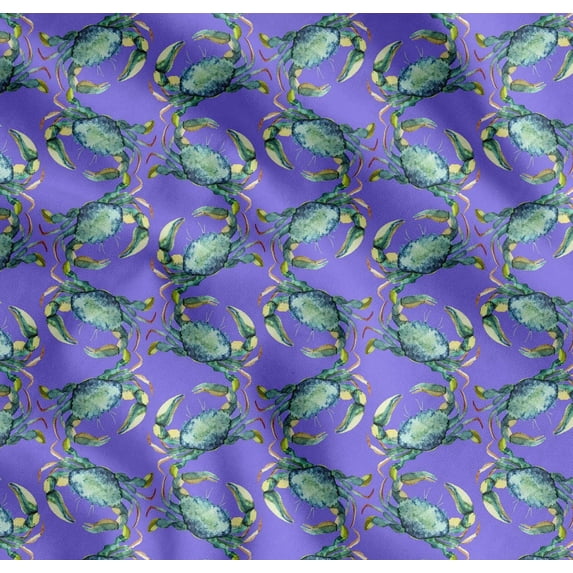 Soimoi Purple Cotton Cambric Fabric Crabs Ocean Print Fabric by the Yard 56 Inch Wide