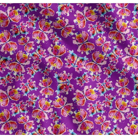 Soimoi Purple Cotton Cambric Fabric Insect Watercolor Print Fabric by The Yard 42 Inch Wide
