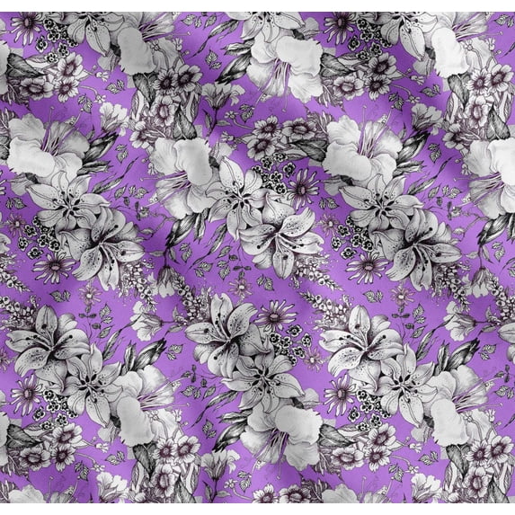 Soimoi Purple Cotton Cambric Fabric Leaves & Flower Floral Fabric Prints by Yard 42 Inch Wide