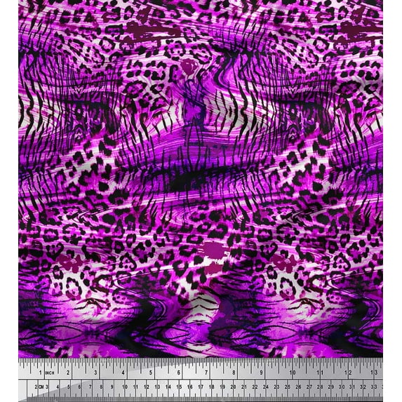 Soimoi Purple Cotton Cambric Fabric Leopard & Tiger Animal Skin Print Fabric by Yard 42 Inch Wide