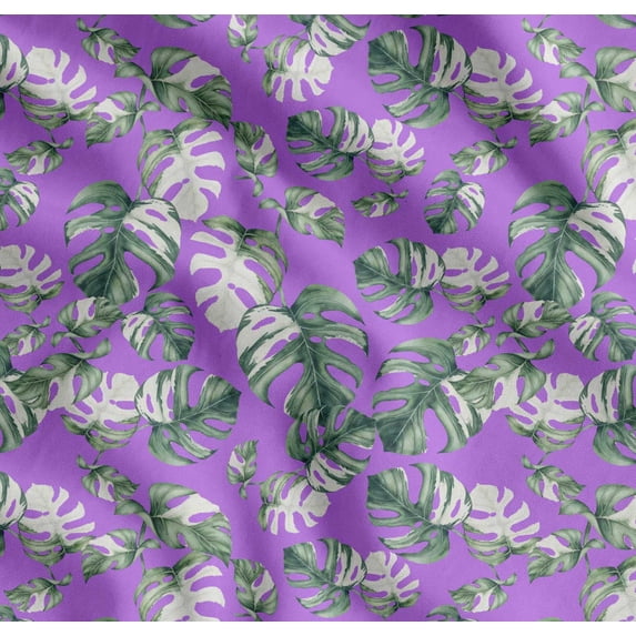 Soimoi Purple Cotton Cambric Fabric Monstera Leaves Fabric Prints By Yard 42 Inch Wide