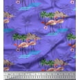 thumbnail image 1 of Soimoi Purple Cotton Cambric Fabric Palm Tree, & Flamingo Bird Printed Fabric 1 Yard 42 Inch Wide, 1 of 1
