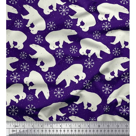 Soimoi Purple Cotton Cambric Fabric Snowflake & Polar Bear Animal Print Fabric by the Yard 56 Inch Wide