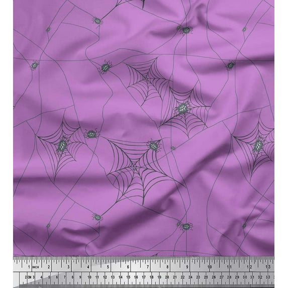 Soimoi Purple Cotton Cambric Fabric Web & Spider Insects Print Fabric by the Yard 56 Inch Wide