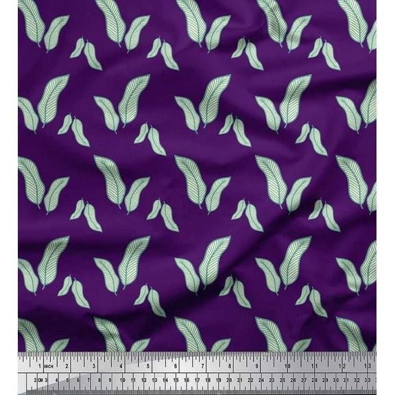 Soimoi Purple Cotton Duck Fabric Artistic Banana Leaves Print Fabric by the Yard 42 Inch Wide
