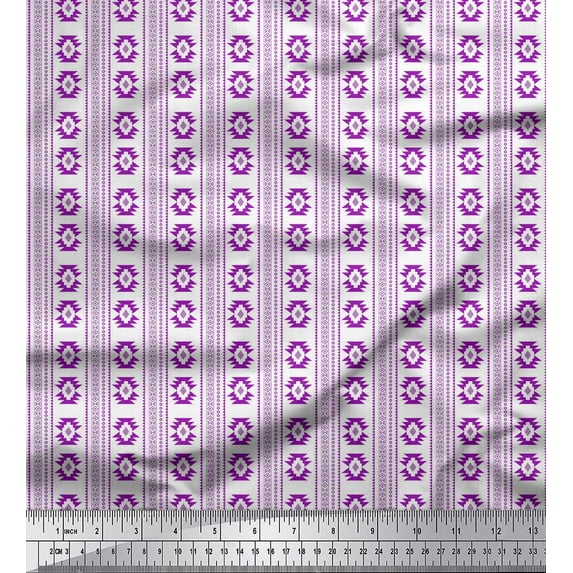 Soimoi Purple Cotton Duck Fabric Aztec Geometric Print Fabric by Yard 42 Inch Wide