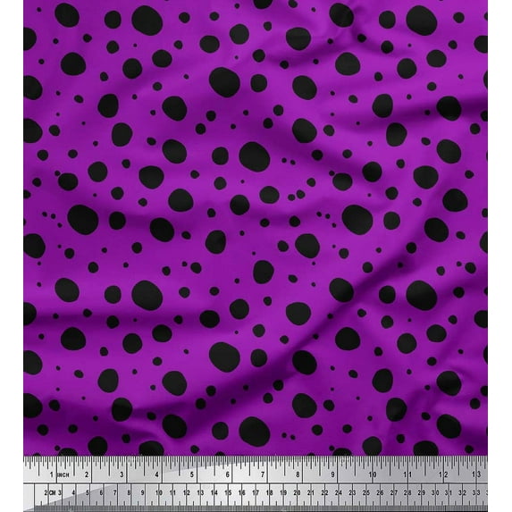 Soimoi Purple Cotton Duck Fabric Black Dots Print Fabric by the Yard 42 Inch Wide