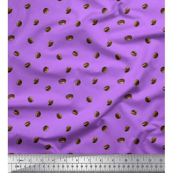 Soimoi Purple Cotton Duck Fabric Coffee Beans Food Print Fabric by Yard 42 Inch Wide