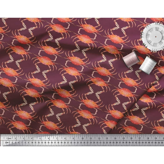Soimoi Purple Cotton Duck Fabric Crabs Ocean Printed Fabric 1 Yard 42 Inch Wide