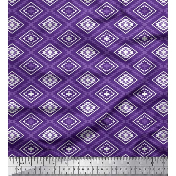 Soimoi Purple Cotton Duck Fabric Diamond & Triangle Geometric Fabric Prints By Yard 44 Inch Wide