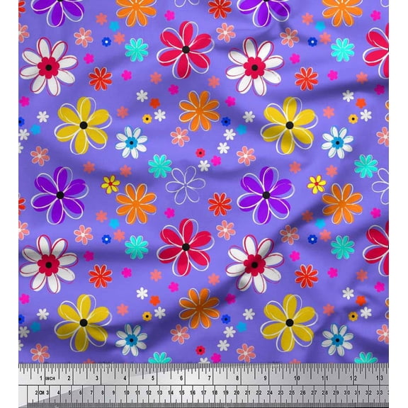 Soimoi Purple Cotton Duck Fabric Flower Artistic Decor Fabric Printed Yard 42 Inch Wide