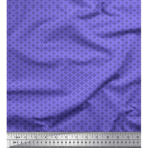 Soimoi Purple Cotton Duck Fabric Flower Geometric Printed Fabric 1 Yard 42 Inch Wide