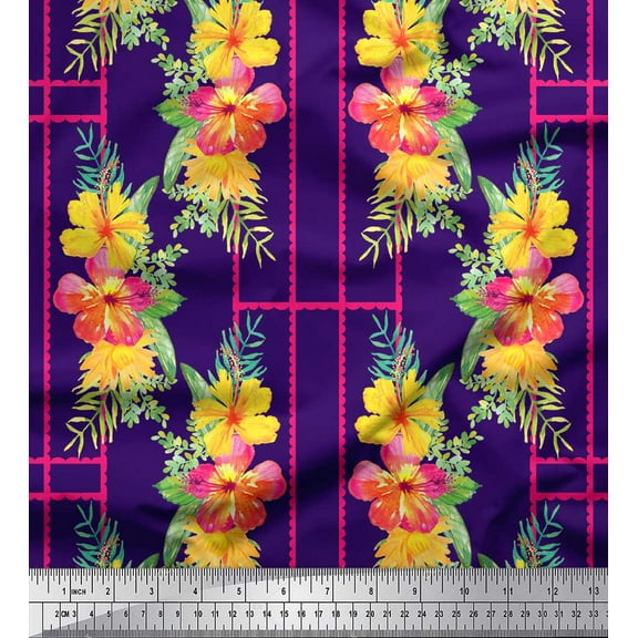 Soimoi Purple Cotton Duck Fabric Geometric & Floral Print Print Sewing Fabric By the Yard 44 Inch Wide