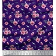 thumbnail image 1 of Soimoi Purple Cotton Duck Fabric Leaves & Chrysanthemum Floral Print Fabric by the Yard 42 Inch Wide, 1 of 3