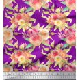 thumbnail image 1 of Soimoi Purple Cotton Duck Fabric Leaves & Ranunculus Floral Printed Craft Fabric by the Yard 42 Inch Wide, 1 of 3
