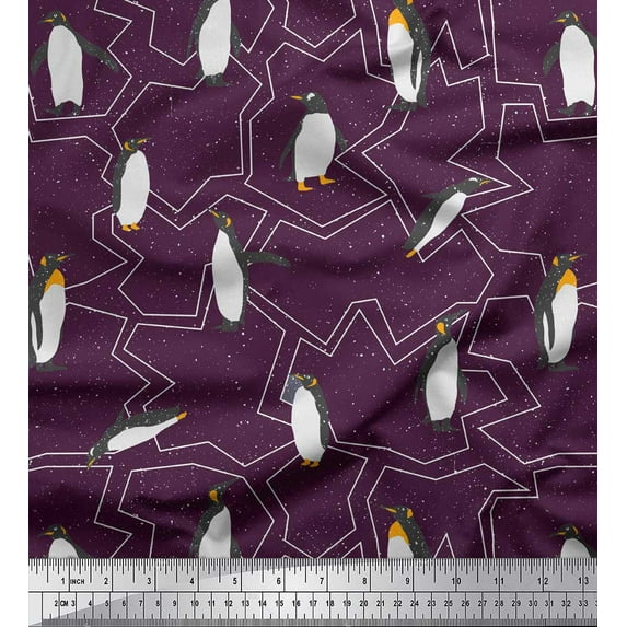 Soimoi Purple Cotton Duck Fabric Penguin Ocean Print Fabric by the Yard 56 Inch Wide