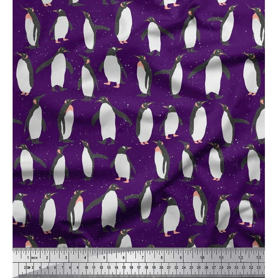 Soimoi Purple Cotton Duck Fabric Penguin Ocean Print Fabric by the Yard 56 Inch Wide