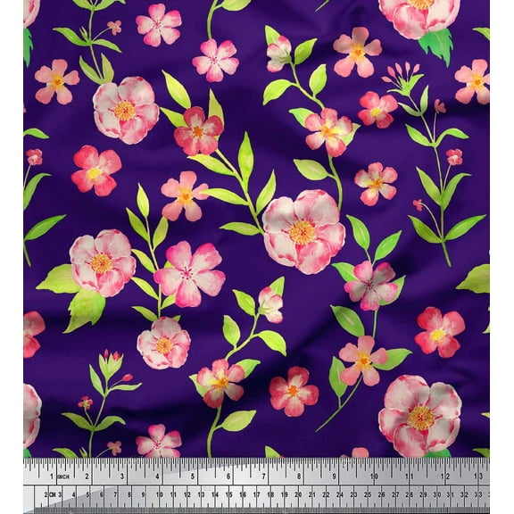 Soimoi Purple Cotton Duck Fabric Periwinkle & Peony Floral Fabric Prints By Yard 42 Inch Wide