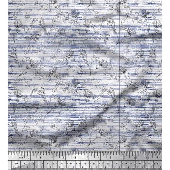 Soimoi Purple Cotton Duck Fabric Stripe Line & Clover Floral Printed Craft Fabric by the Yard 42 Inch Wide