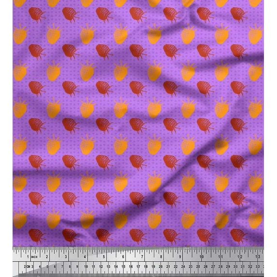 Soimoi Purple Cotton Duck Fabric Triangle & Strawberry Fruits Printed Fabric 1 Yard 42 Inch Wide