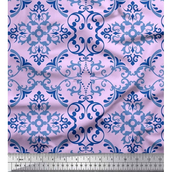 Soimoi Purple Cotton Duck Fabric Vector Design Damask Fabric Prints By Yard 58 Inch Wide