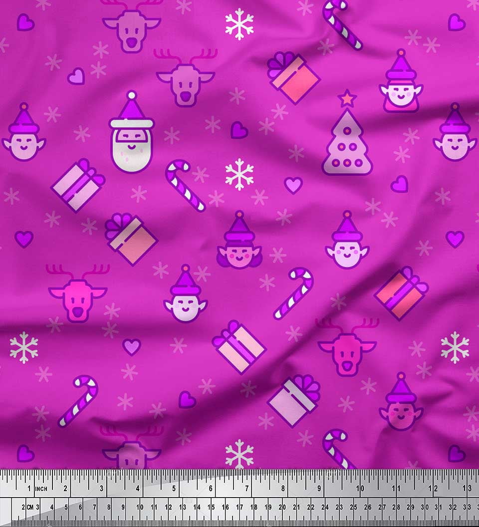 Soimoi Purple Cotton Jersey Fabric Christmas Theme Party Print Sewing Fabric Yard 58 Inch Wide