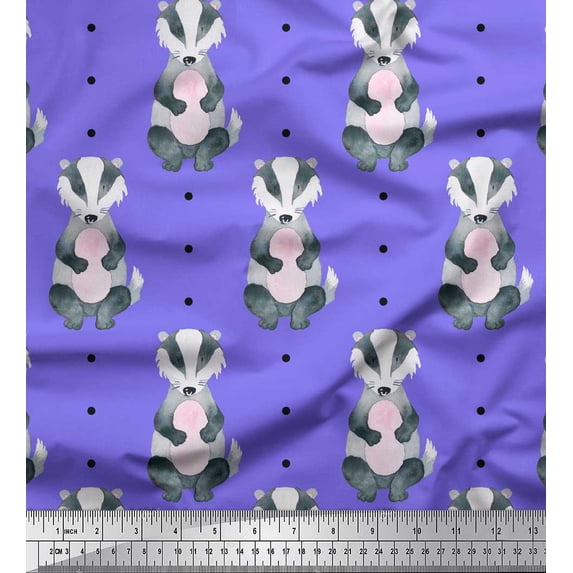 Soimoi Purple Cotton Jersey Fabric Dots & Raccoon Animal Printed Fabric 1 Yard 64 Inch Wide