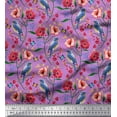 thumbnail image 1 of Soimoi Purple Cotton Jersey Fabric Insect,Floral & Bluebird Bird Print Fabric by The Yard 58 Inch Wide, 1 of 1