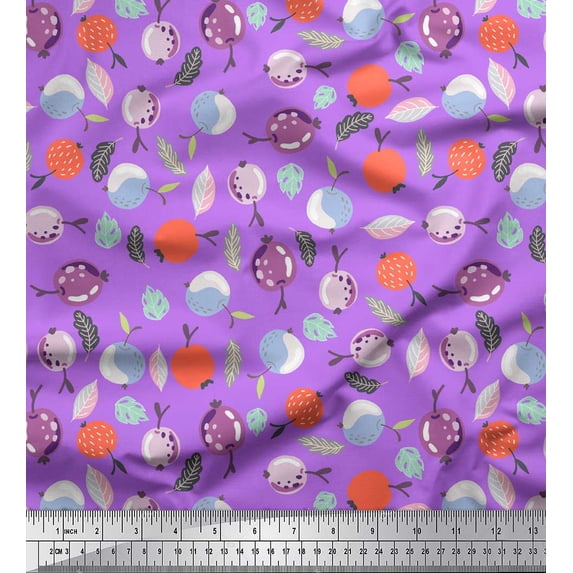 Soimoi Purple Cotton Jersey Fabric Leaves & Berries Fruits Decor Fabric Printed Yard 58 Inch Wide