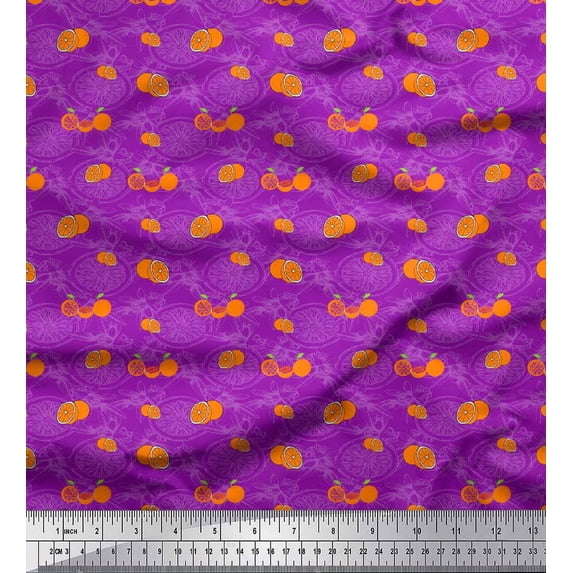 Soimoi Purple Cotton Jersey Fabric Leaves & Orange Fruits Print Fabric by the Yard 58 Inch Wide