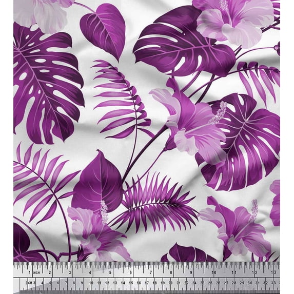 Soimoi Purple Cotton Jersey Fabric Monstera Leaf & Floral Fabric Prints By Yard 58 Inch Wide