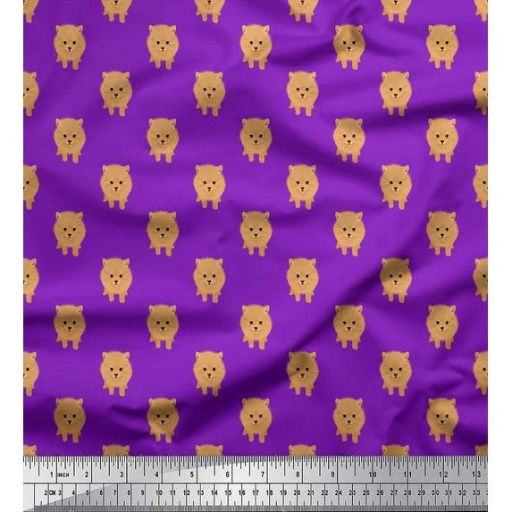 Soimoi Purple Cotton Jersey Fabric Pomeranian Dog Print Sewing Fabric Yard 58 Inch Wide