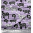 thumbnail image 1 of Soimoi Purple Cotton Jersey Fabric Stencil Cow & Pig Animal Printed Fabric 1 Yard 58 Inch Wide, 1 of 3