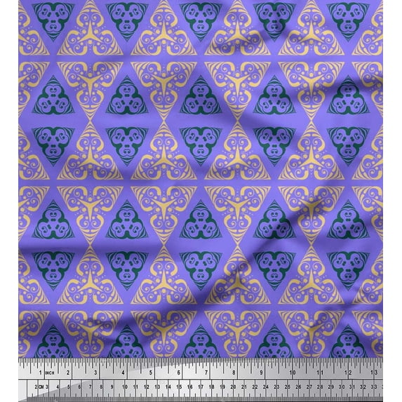Soimoi Purple Cotton Jersey Fabric Triangle Art Geometric Decor Fabric Printed Yard 58 Inch Wide