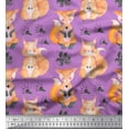 thumbnail image 1 of Soimoi Purple Cotton Poplin Fabric Cat & Fox Kids Printed Fabric 1 Yard 56 Inch Wide, 1 of 3