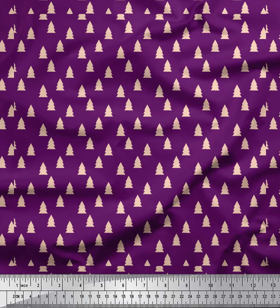 Soimoi Purple Cotton Poplin Fabric Christmas Tree Print Fabric by the Yard 56 Inch Wide