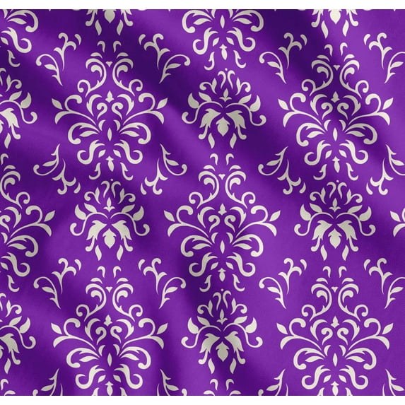 Soimoi Purple Cotton Poplin Fabric Filigree Damask Print Sewing Fabric Yard 56 Inch Wide