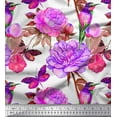 thumbnail image 1 of Soimoi Purple Cotton Poplin Fabric Hummingbird,Insect & Floral Decor Fabric Printed BTY 42 Inch Wide, 1 of 1