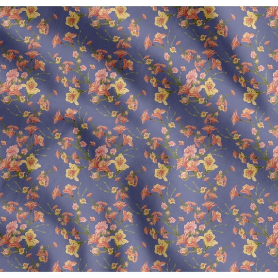 Soimoi Purple Cotton Poplin Fabric Leaves & Azalea Floral Printed Craft Fabric by the Yard 42 Inch Wide